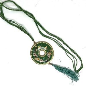 Vintage Green Cloisonné Tassel Necklace